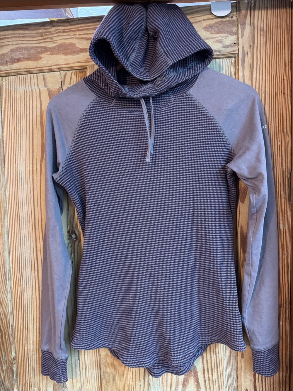 Columbia Med Women’s Hooded purple Thermal Sweater with purple gray sleeves